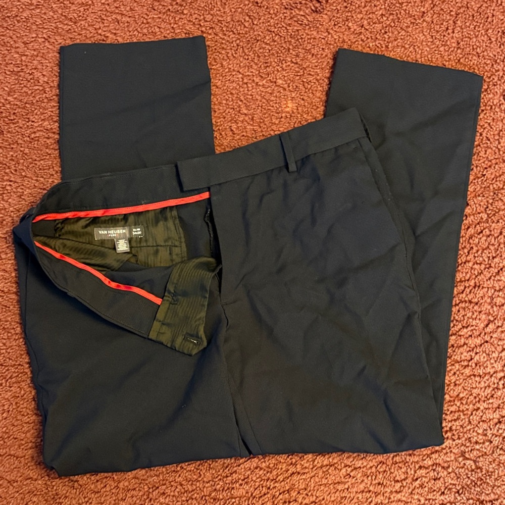 Van Heusen Men's Dark Blue Dress Pants with Red Interior Trim